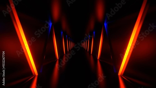 Blue and Orange Endless Tunnel with Neon Light Movement in ZigZag Background VJ Loop in 4K