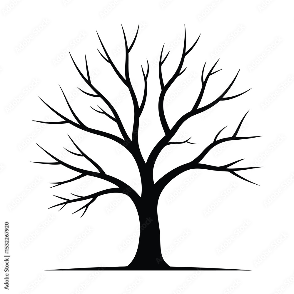 Obraz premium Bare tree silhouette winter nature illustration