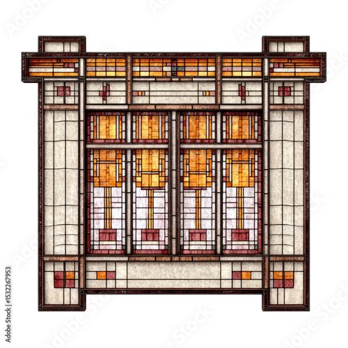 Intricate Prairie School Stained Glass Window