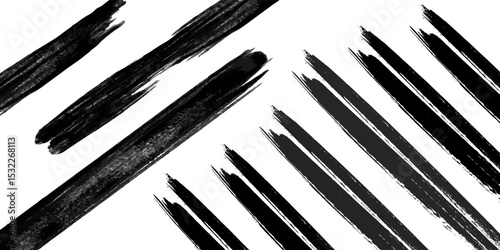 Brush Stroke Collection . Grunge lines . Vector stripes . Distressed Black dividers . set of dirty Textured shape . four Dry scratches for your design.