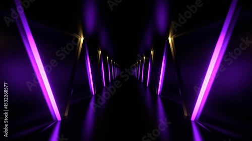 Purple and Yellow Endless Tunnel with Neon Light Movement in ZigZag Background VJ Loop in 4K