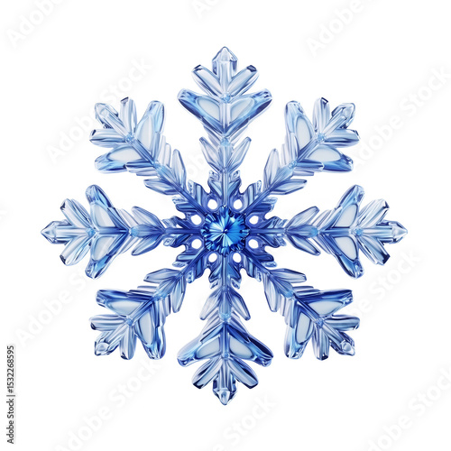 Intricate blue snowflake isolated on transparent background highlighting winter elegance