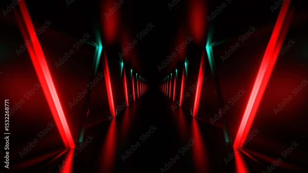 Turquoise and Red Endless Tunnel with Neon Light Movement in ZigZag Background VJ Loop in 4K