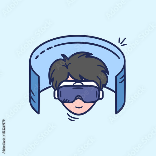 Virtual reality doodle icon. A man wearing vr glasses augmented reality hand drawn vector illustration.