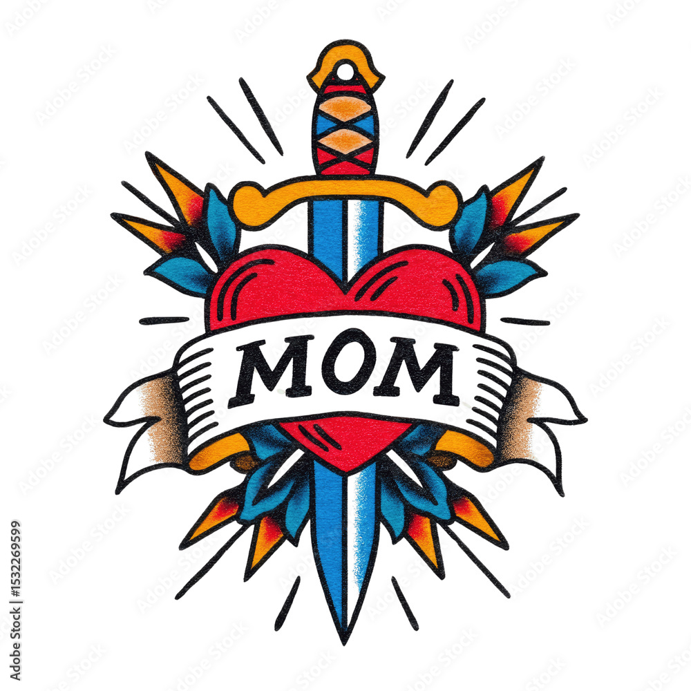 Obraz premium Traditional Tattoo Design Heart, Dagger, and