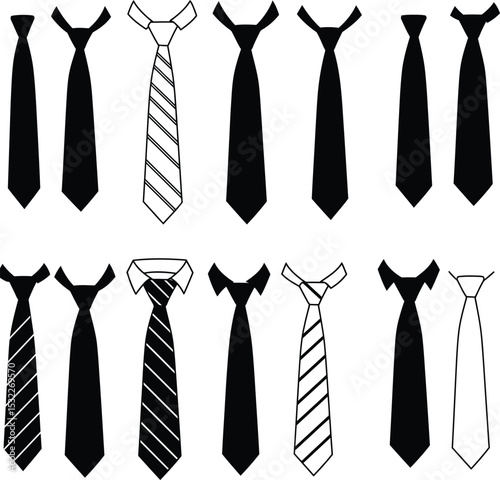 Comprehensive vector illustration set of diverse necktie designs, perfect for fashion, business, formal wear, and apparel-related graphic projects.