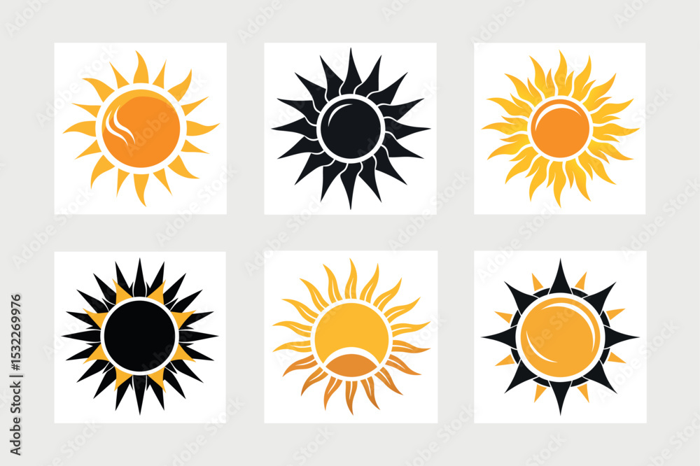 Fototapeta premium A set of sun icon vector art illustration.