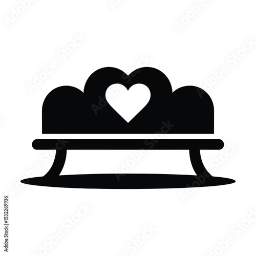 Romantic heart shaped park bench icon