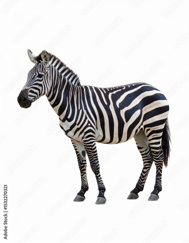 Fototapeta premium African zebra over white background, no shadow