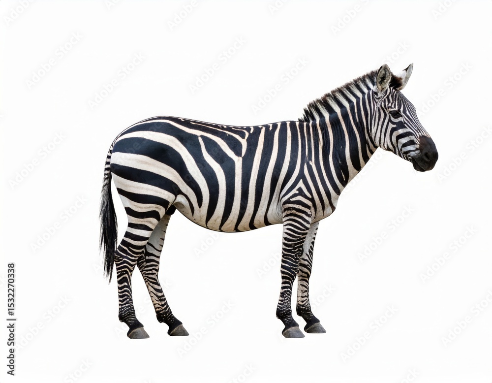 Fototapeta premium African zebra over white background, no shadow