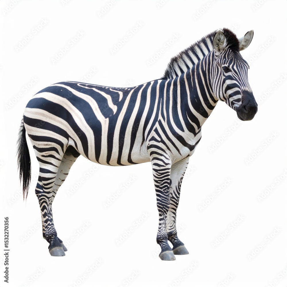 Fototapeta premium African zebra over white background, no shadow