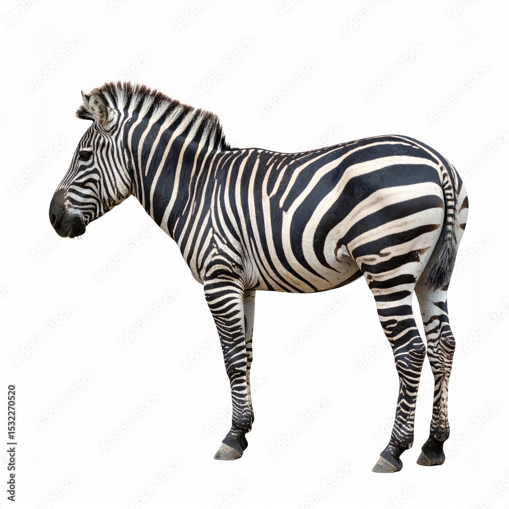 Fototapeta premium African zebra over white background, no shadow