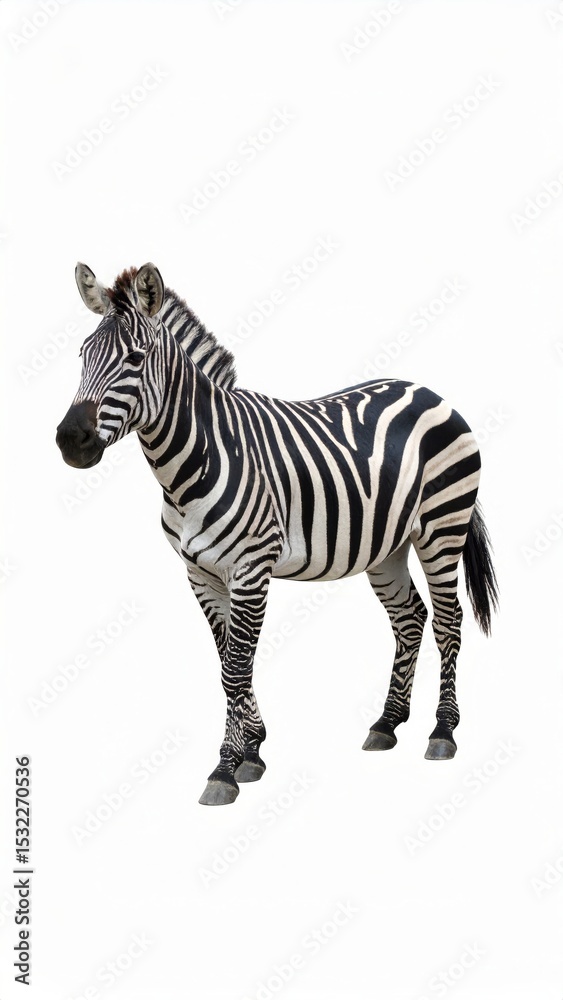 Fototapeta premium African zebra over white background, no shadow