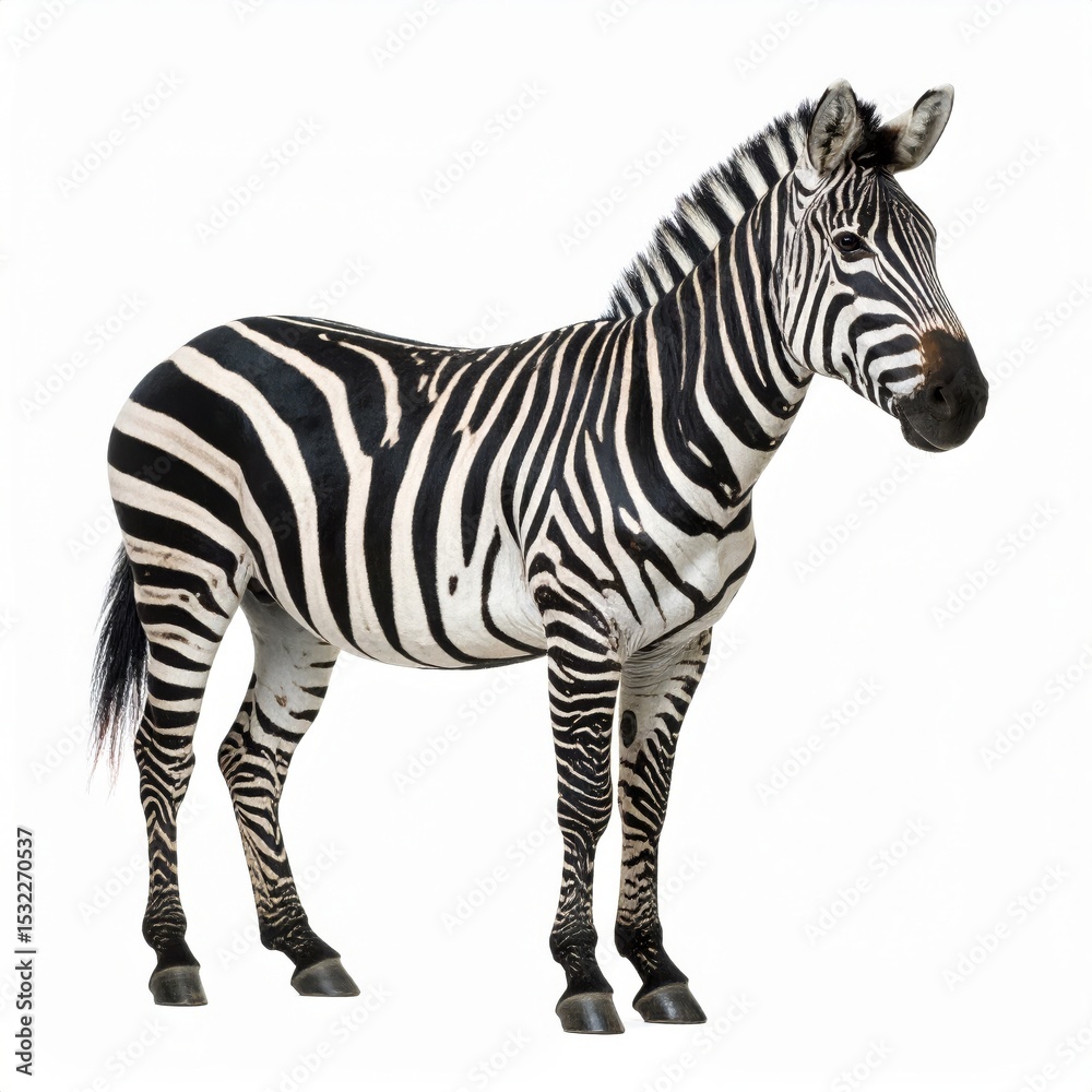 Fototapeta premium African zebra over white background, no shadow
