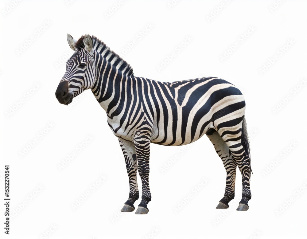Obraz premium African zebra over white background, no shadow