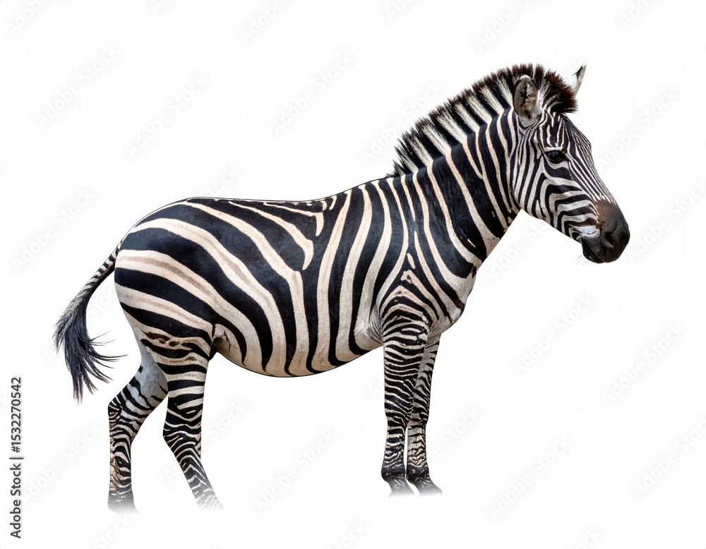Fototapeta premium African zebra over white background, no shadow