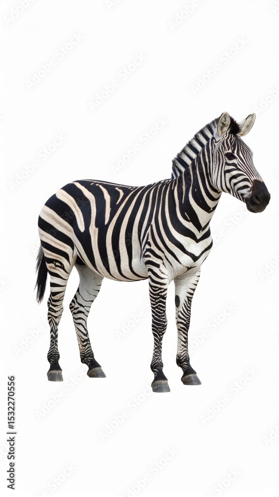 Fototapeta premium African zebra over white background, no shadow