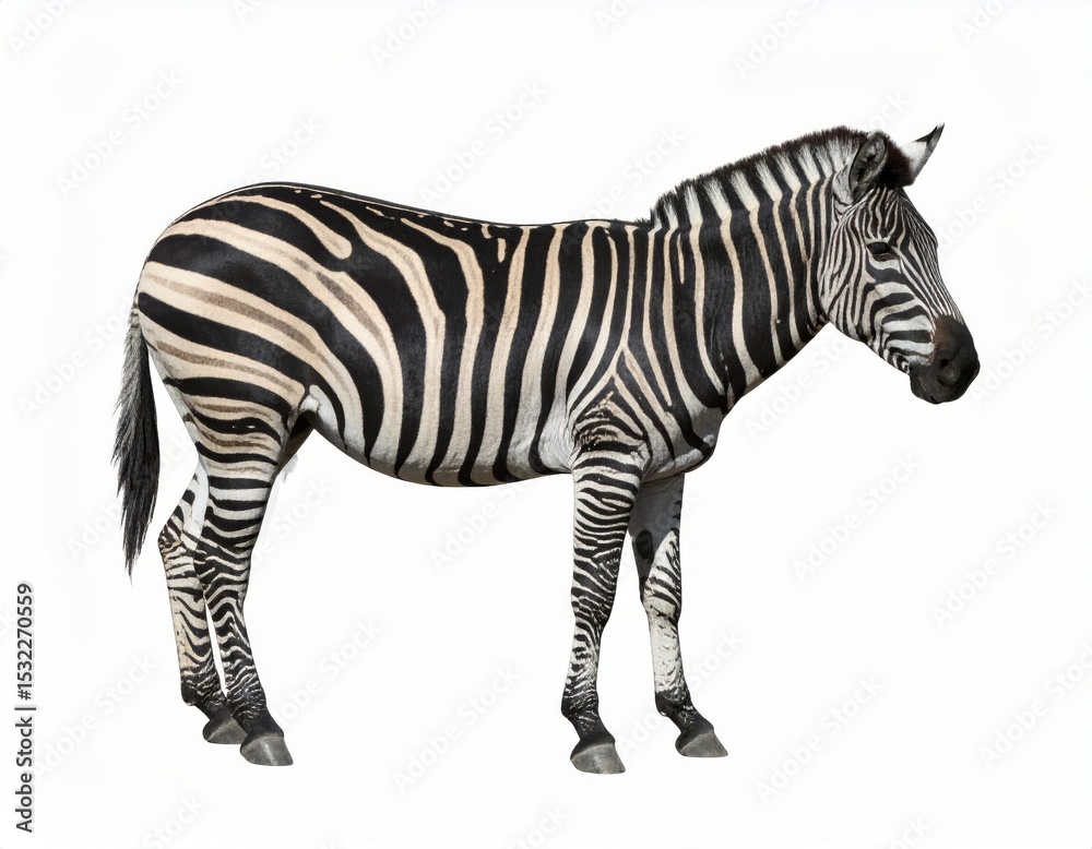 Fototapeta premium African zebra over white background, no shadow