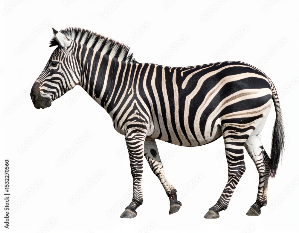 Fototapeta premium African zebra over white background, no shadow
