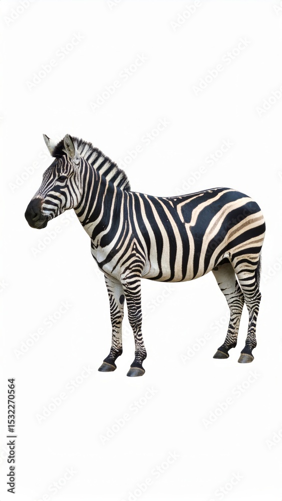 Fototapeta premium African zebra over white background, no shadow