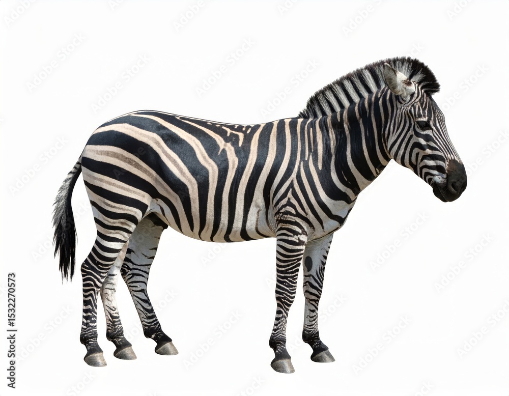 Fototapeta premium African zebra over white background, no shadow