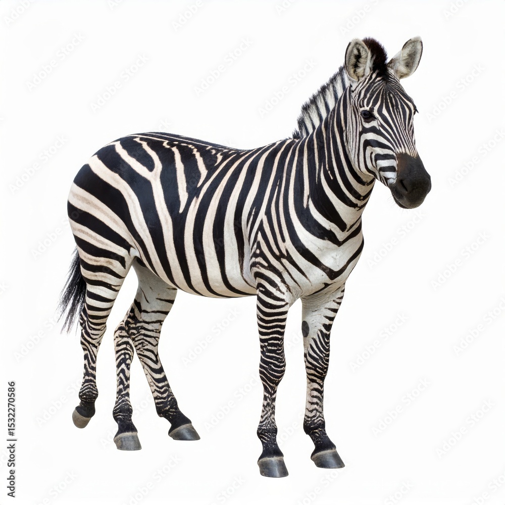 Fototapeta premium African zebra over white background, no shadow