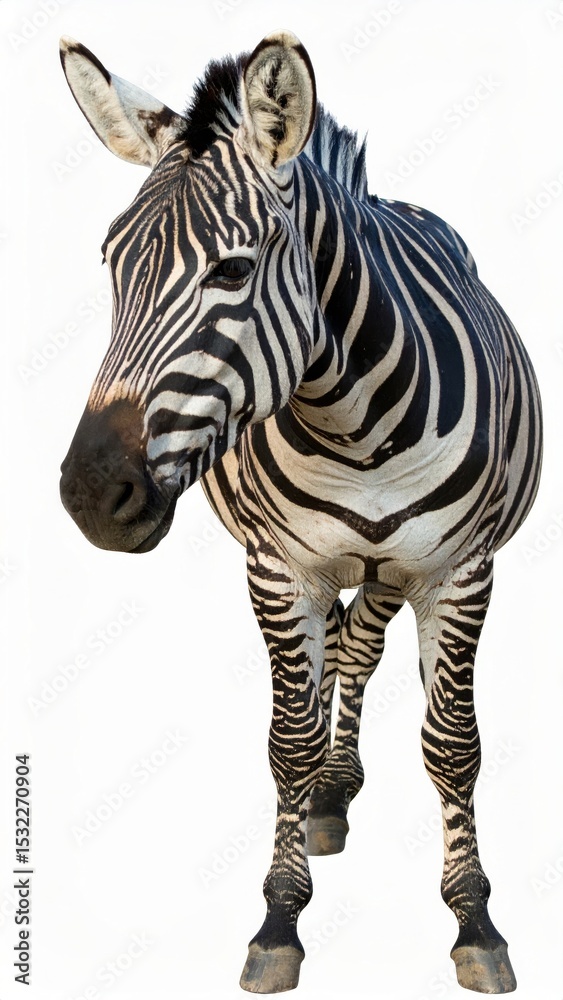 Fototapeta premium African zebra over white background, no shadow