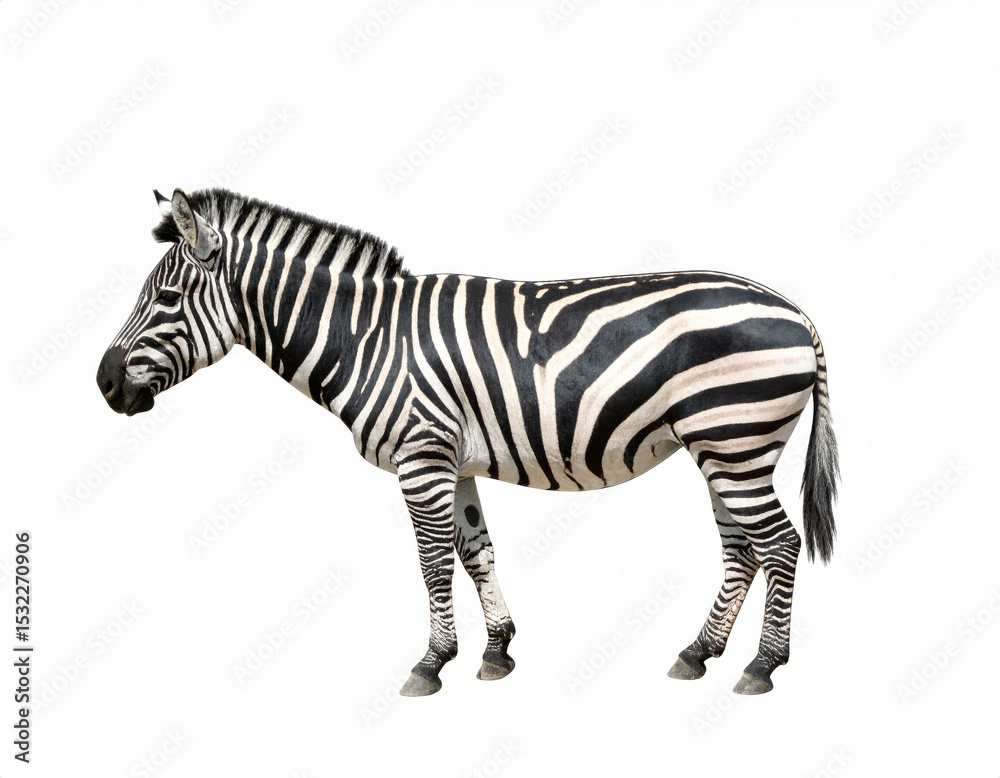 Fototapeta premium African zebra over white background, no shadow