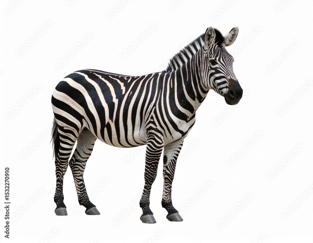 Fototapeta premium African zebra over white background, no shadow