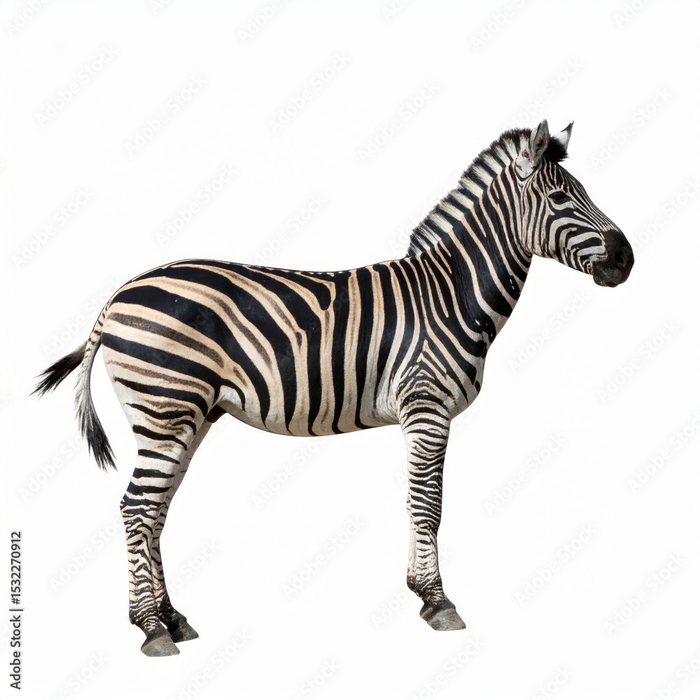 Fototapeta premium African zebra over white background, no shadow