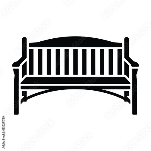 Simple black silhouette of a wooden park bench