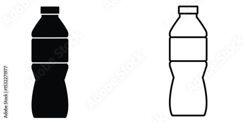 Simple outline representation of a beverage bottle in black and white formats suitable for graphic design