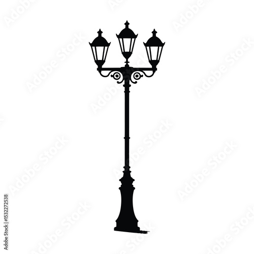Classic three lamp streetlight silhouette illustration