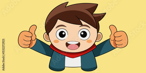 Happy Cartoon Boy Character Showing Three Reactions Thumbs Up, Smile, and Positive Energy - Perfect for Animated Projects