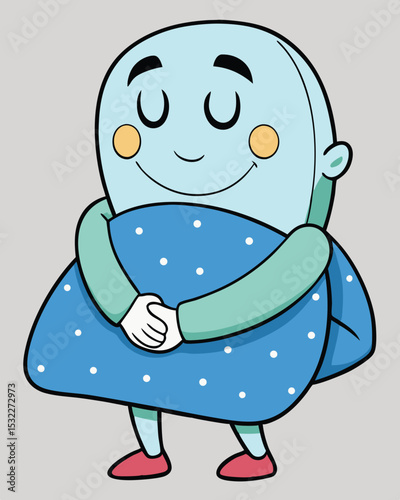 Sweet Dreams Adorable Cartoon Character in Pajamas Hugging Pillow