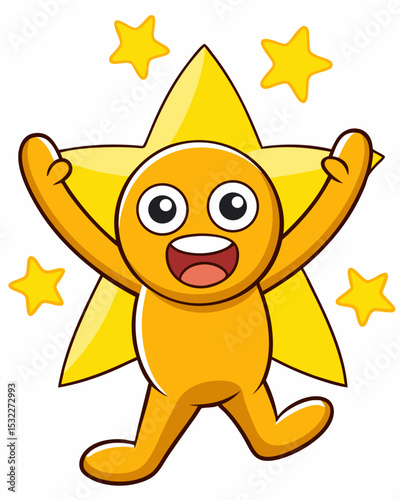 Joyful Cartoon Character Jumping with Stars A Celebration of Happiness and Success