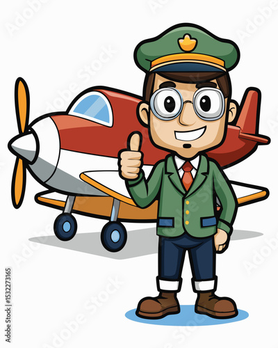 Friendly Airplane Pilot Illustration  A Thumbs Up for Aviation Adventures