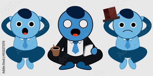 Businessman Character Illustrations Shocked, Surprised, and Stressed Expressions