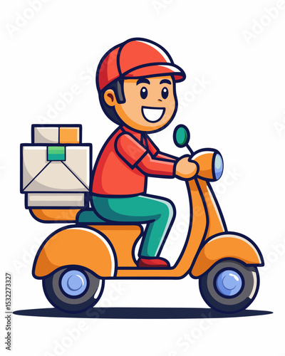 Friendly Cartoon Delivery Person Riding a Scooter Fast and Reliable Service Illustration