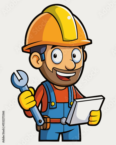 Construction Worker Cartoon Illustration Tools, Safety, and Hard Work