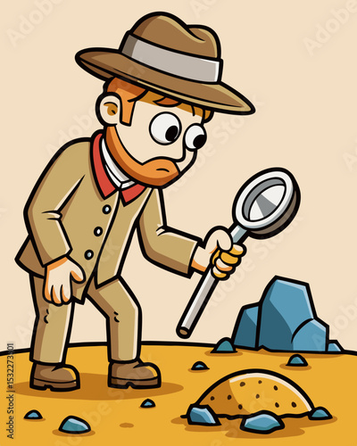 Intriguing Expedition Explorer with Magnifying Glass Investigating Mysterious Desert Discovery
