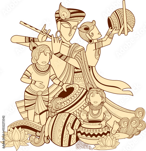 Lord Krishna in Happy Janmashtami festival background of India