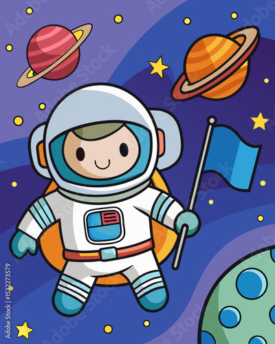 Adorable Astronaut's Space Adventure A Cute Illustration of a Childlike Space Explorer