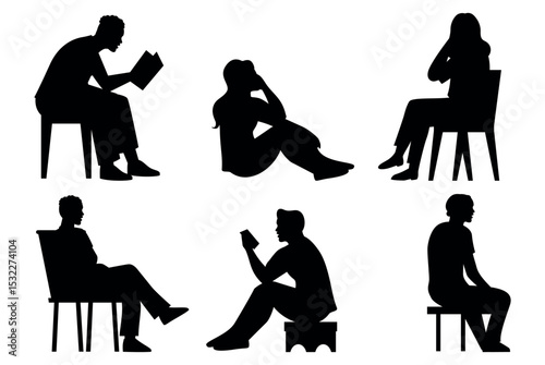Vector collection set of sitting people silhouettes.