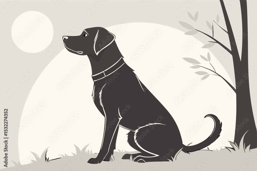 Obraz premium Tail of Devotion: Labrador Sitting in Silhouette