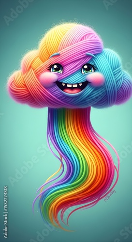 Colorful Animated Cloud with Rainbow Hair and Smiling Face