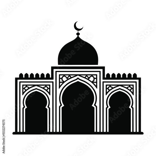 Black and white mosque icon islamic architecture