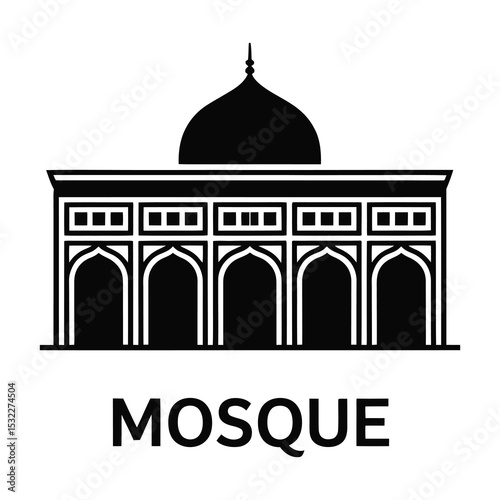 Simple black and white mosque icon illustration