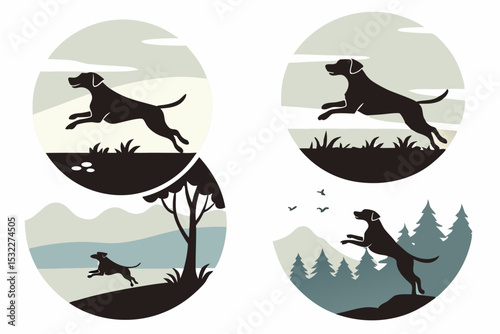 Joyful Chase: Running Dog Silhouette Collection