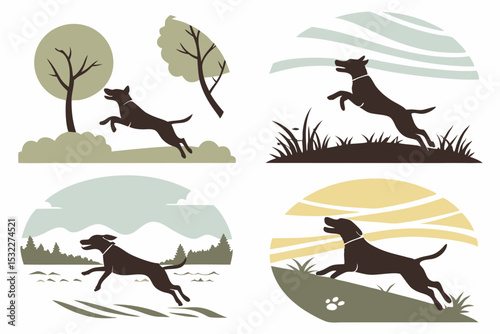 Joyful Chase: Running Dog Silhouette Collection